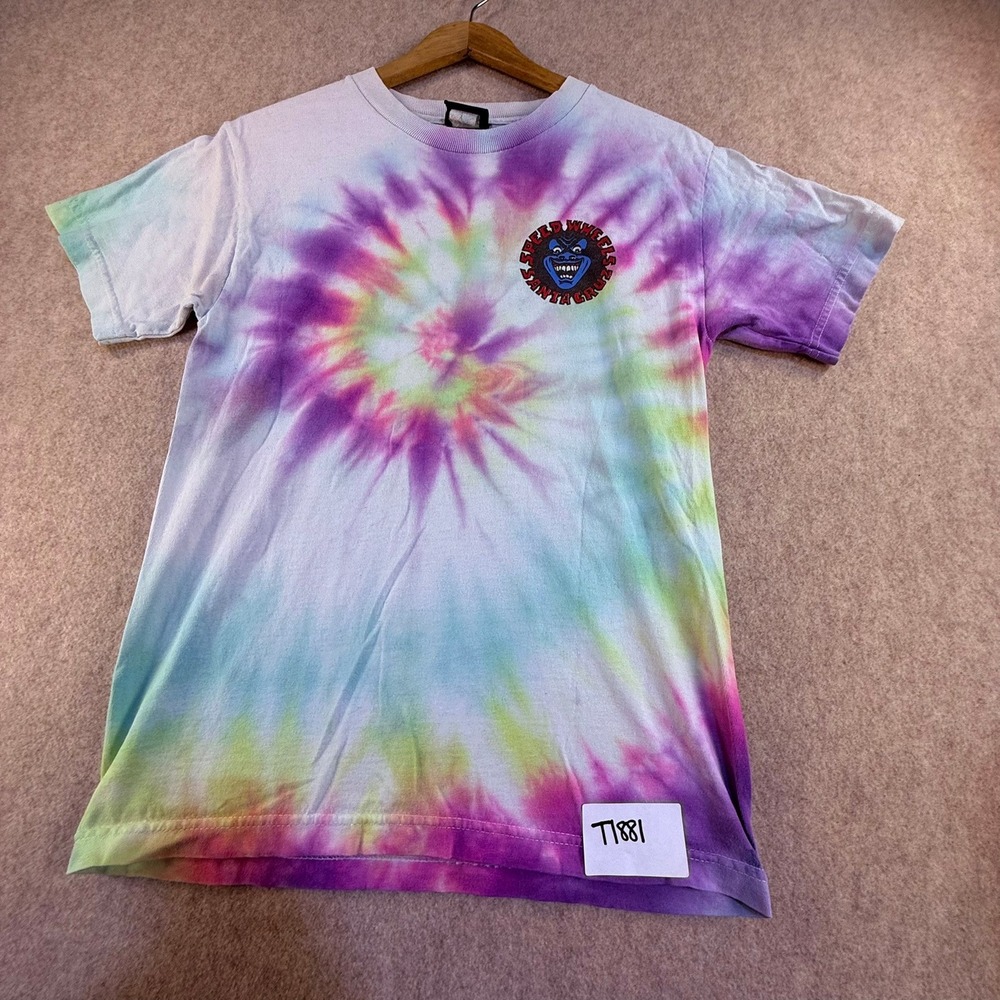 Santa Cruz Speed Wheels Tie Dye Screaming Hand Skate T-Shirt Purple Blue Small